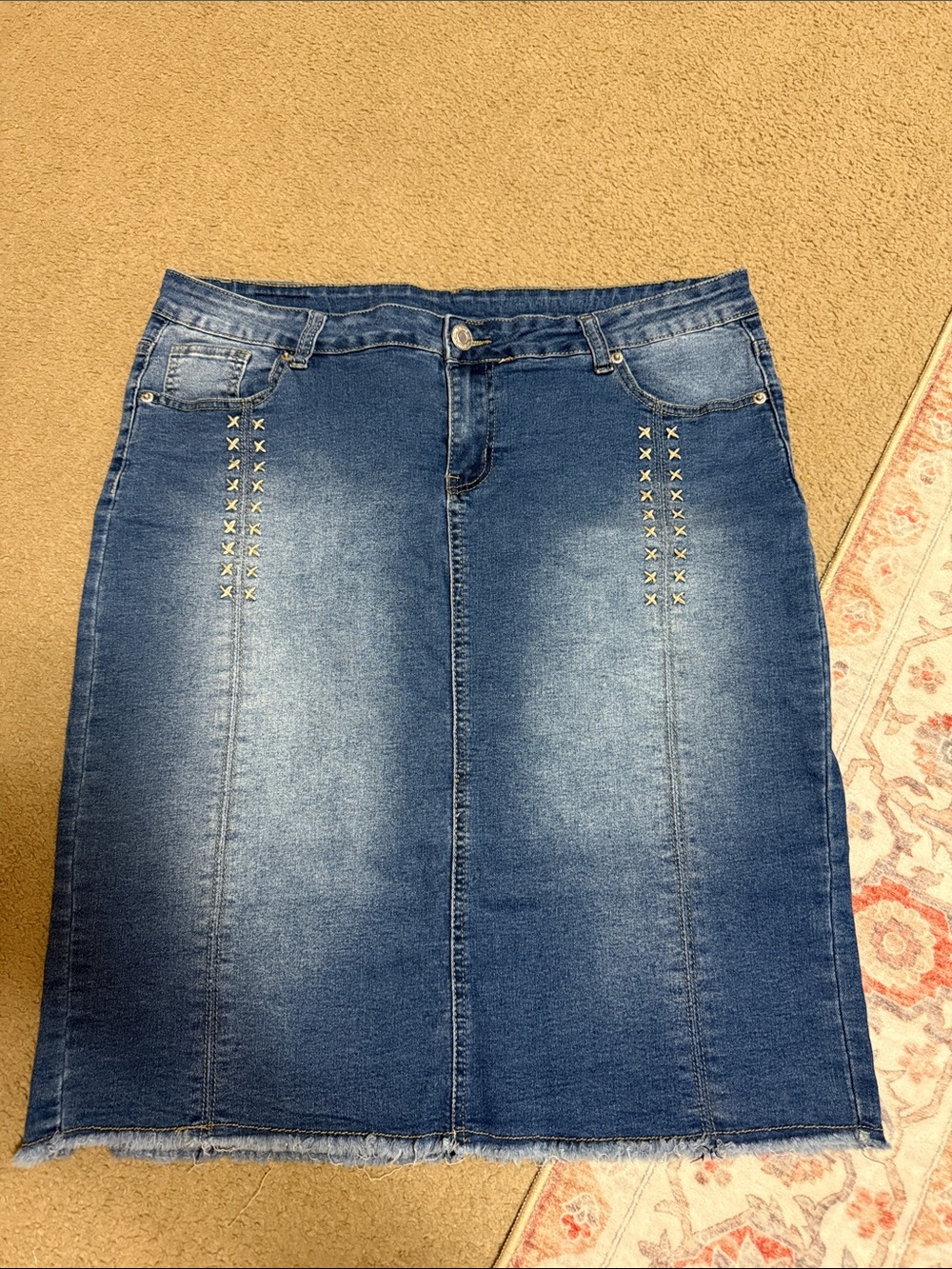Be Girl Women's Blue Denim Pencil Skirt with Stud Detail Size XL